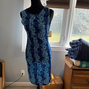 Sleeveless Floral Midi Dress in Deep Blue